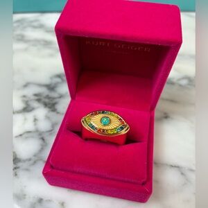 Kurt Geiger London Rainbow Crystals w/ Gold Metal Size 8 Brand New Evil Eye Ring